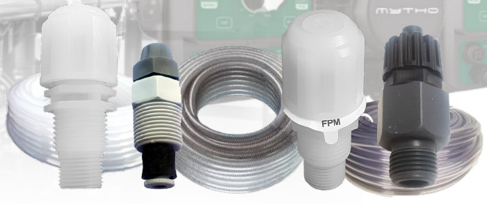 PVDF injection valve compatible with most chemical dosing pumps