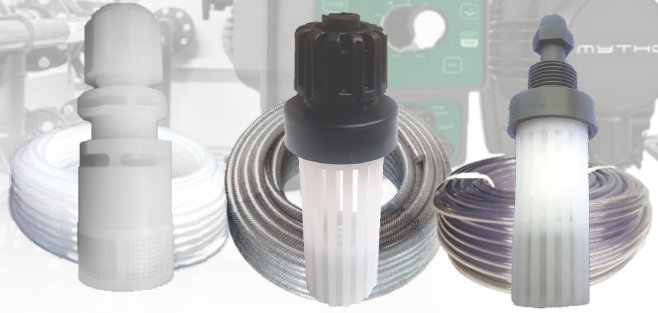 Foot valves and footvalve and strainers with integrated non-return valves ensures suction line remains primed made from chemical